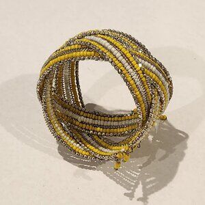 Ann Taylor - Yellow & White Beaded Cuff Bangle Bracelet